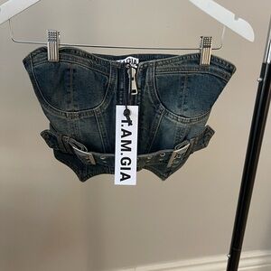 I.am.Gia denim corset buckle crop top new with tags